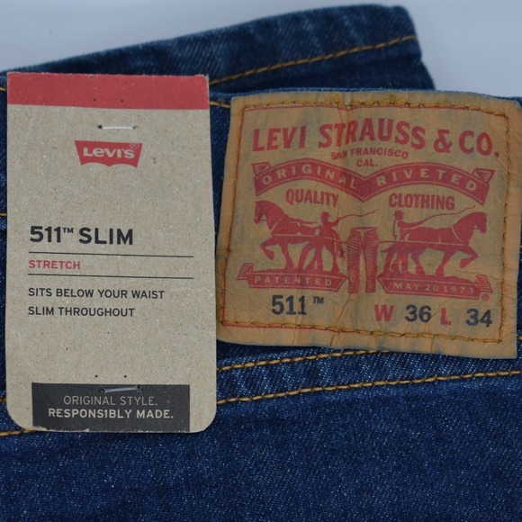 Levi's 511 Slim Fit Men's Blue Denim Jeans Stretch Size 36x34 NWT Comfort Pants - Picture 4 of 6